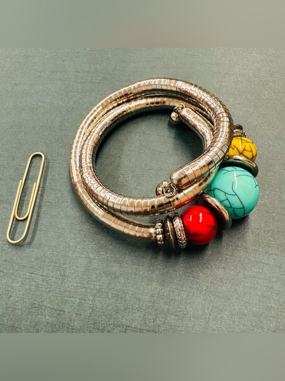 Silver Chunky Bead Snake Coil Bracelet B10